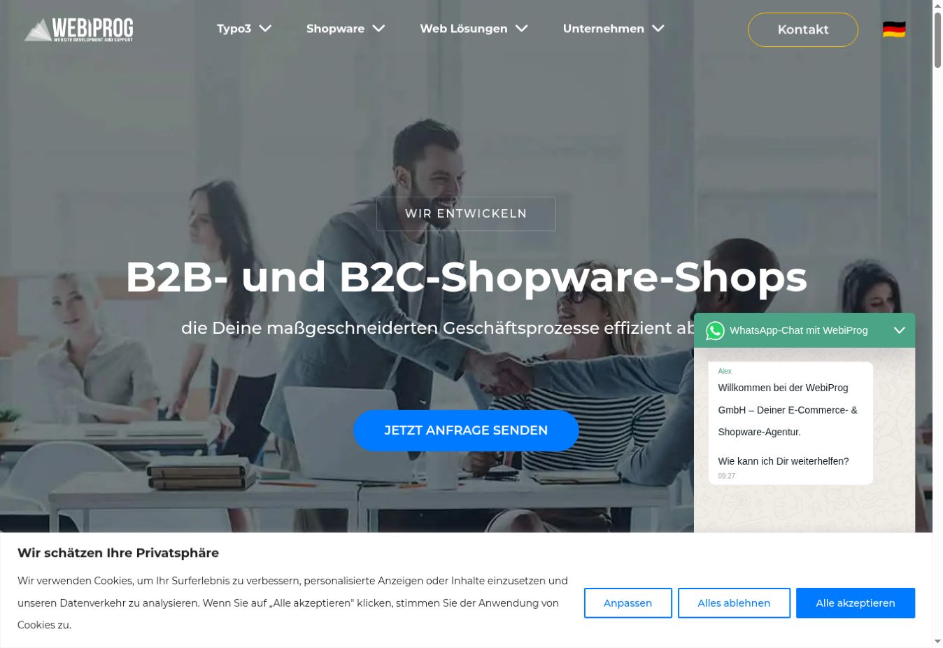 Головна сторінка німецької Shopware-агенції WebiProg